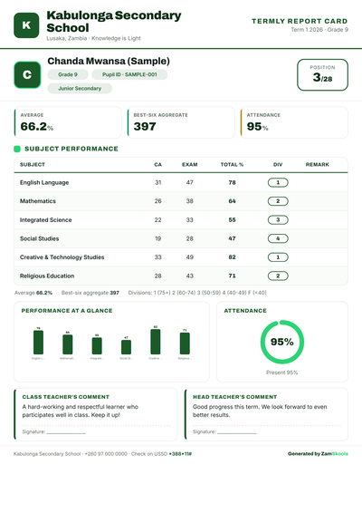 Ink-saver report card layout: light, flat design that is cheap to print in bulk